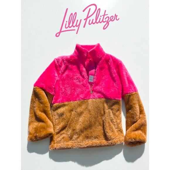 NWT Lilly Pulitzer Keala Sherpa Popover Pink Isle 'You earned it colorblock' - Picture 1 of 10